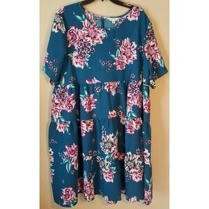 Terra & Sky Women Short Sleeve Floral Tiered Dress Plus Sz 1X (16W-18W) NEW